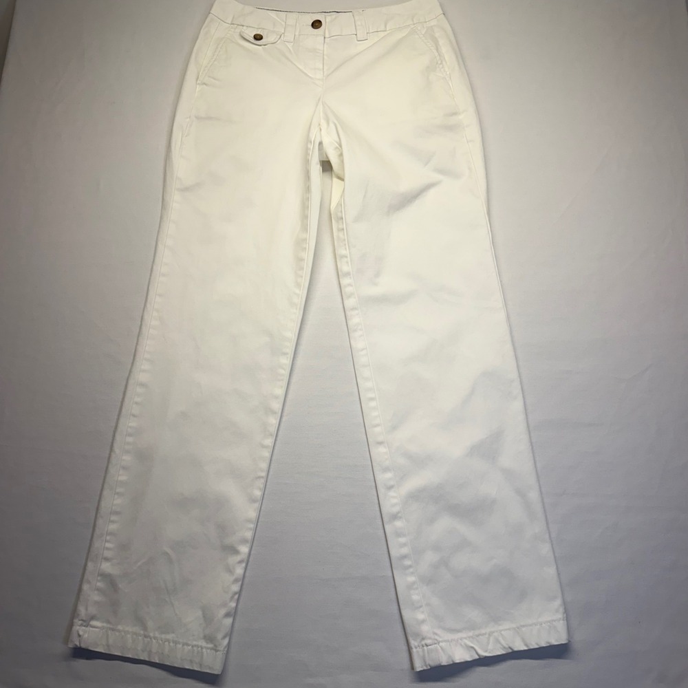 Lands' End Chino Pants Straight Leg 2 White Womens Classic Preppy Cotton Twill